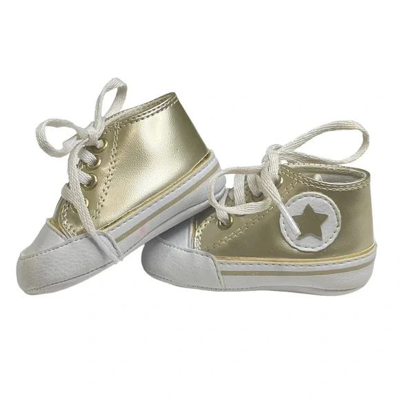 new Bento Bebe De Grife ★ Gold Star Newborn Baby Booties Sneaker ★ Metallic Gold - Picture 13 of 16